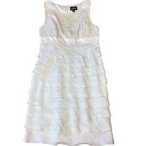 Adrianna Papell Beaded Tiered Ruffle Sleeveless Dress Sz 10 Champagne Beige 272J